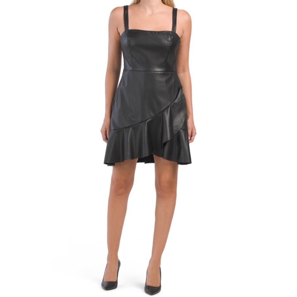 Women's Ruffe Hem Faux-Leather Dress